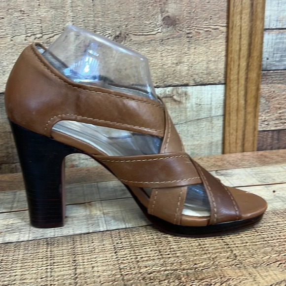 Seychelles Route Heels Womens Size 9.5 Tan Leather Criss-Cross Open Toe Buckle - Picture 9 of 16
